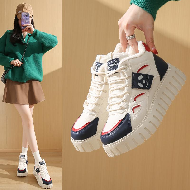 ins Korean version of the new cotton shoes women's 2025 winter velvet sports running shoes casual shoes platform height increase YB9012