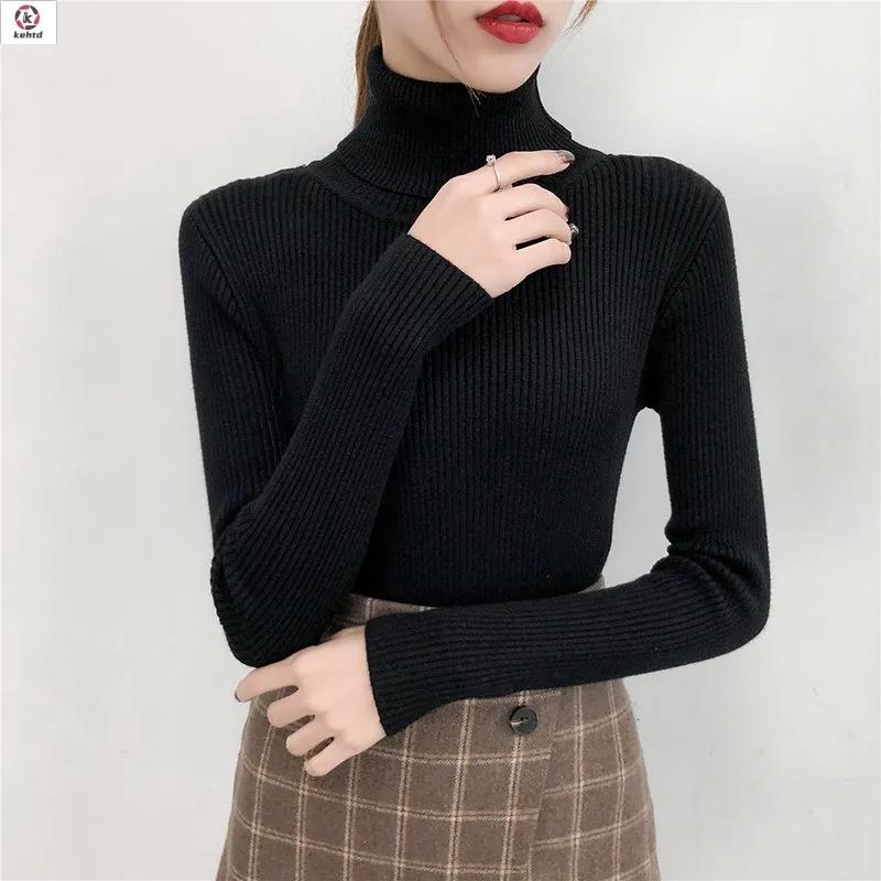 Pulover cu guler la modă Pulover subțire și solid Pulovere tricotate Toamnă Iarnă Haine pentru femei Casual cu mânecă lungă Pulovere calde 28663