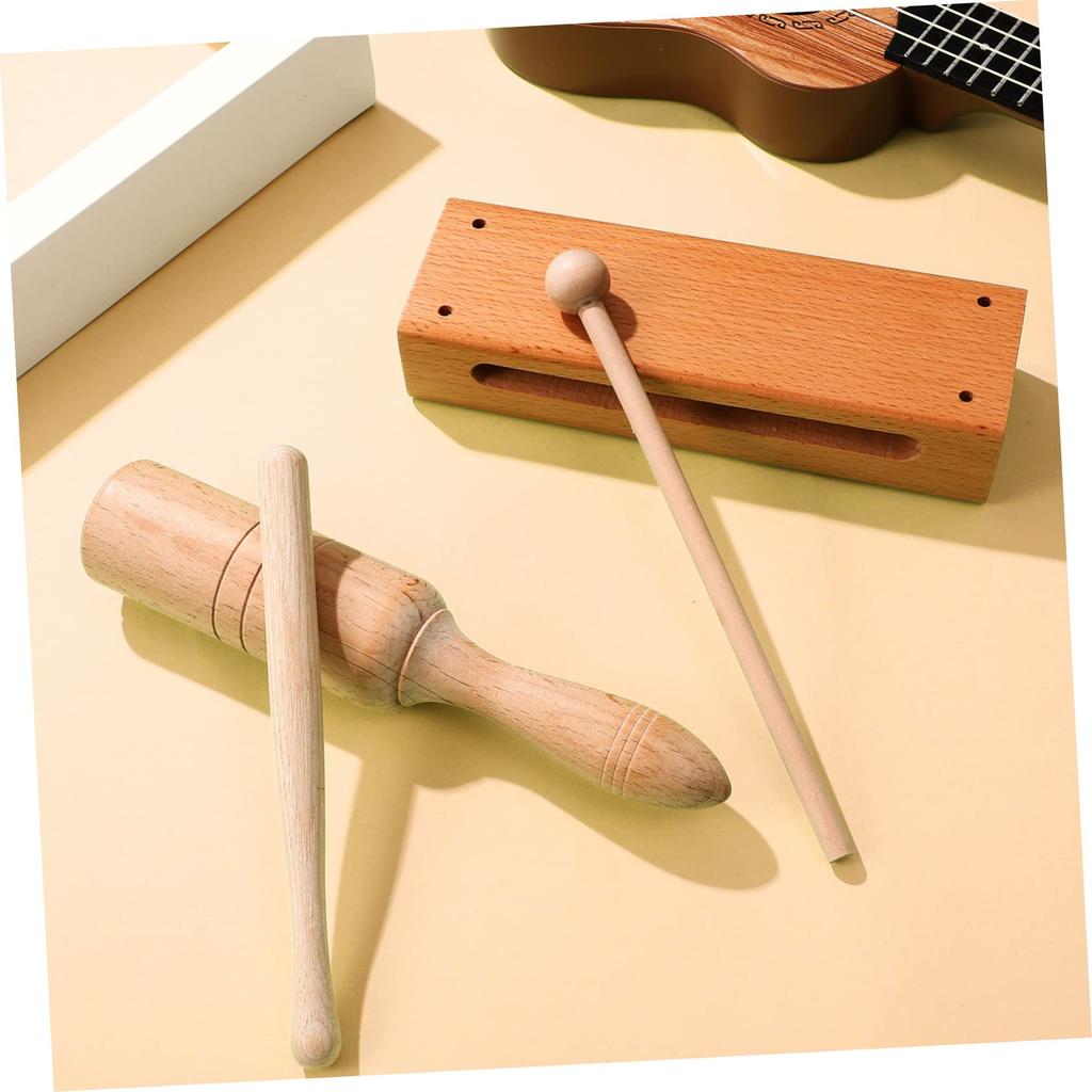 Totority Set of 4 Orff Musical Instruments Makara Wood Sounder Mokuo Zen Taiko Handheld Rhythm Wood Block Clapper Pro Temple Wood Block Wood Rhythm