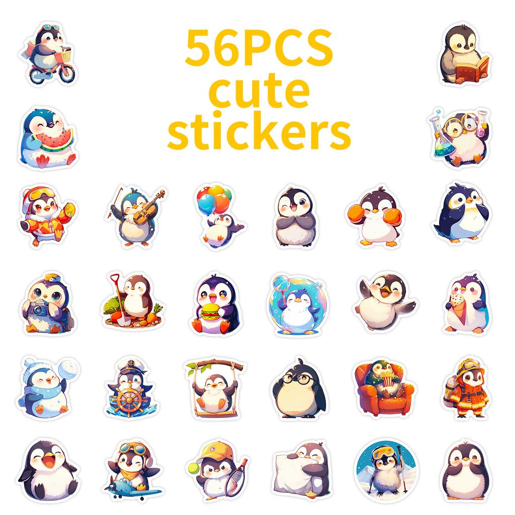 56 Cute Little Penguins Cartoon Stickers Animal Stickers Batch
