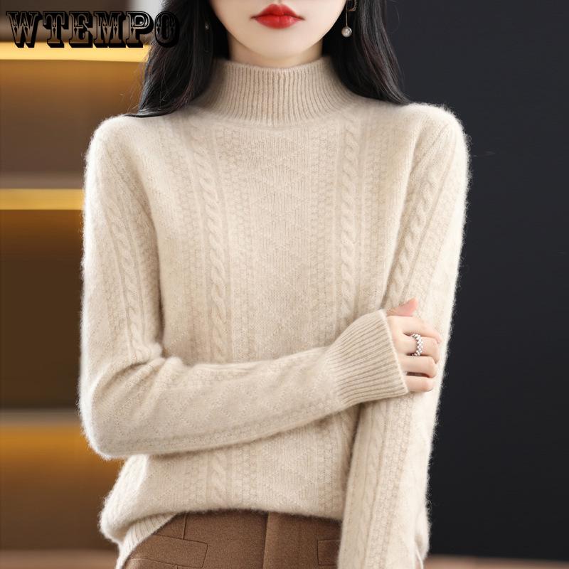 Half Turtleneck Knitted Sweater for Women Warm and Casual Pullover Solid-color Loose Sweater Autumn and Winter Top