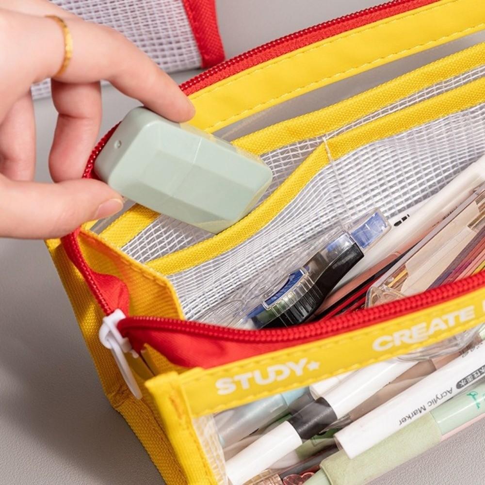 Multiple Layers Transparent Pencil Case Dirt-resistant Waterproof Zipper Pencil Box Clear Large Capacity Makeup Brush Bag