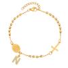 Stainless Steel Rosary Virgin Mary Beaded Bracelets with A-Z Initial Letter Pendant, Gold Plated Religion Jewelry for Women
