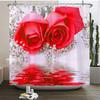 Butterfly Red Roses And Flowers Print Shower Curtain Set Anti-Slip Rugs Toilet Lid Cover Bath Mat  Bathroom Curtains Decoration