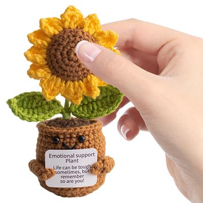 Handmade Crochet Sunflower with Card Emotional Positive Plants Inspirational Sunflower Crochet Ornaments for Family Friends