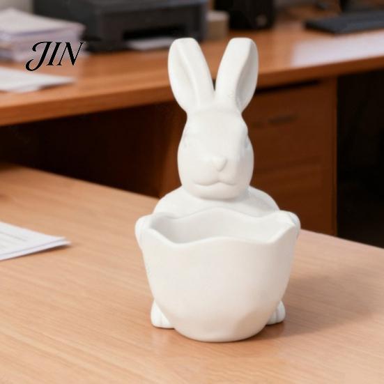 3D Printed Rabbit Bowl Easter Bunny Candy Bowl, Cute Holding Figurine, DIY Paintable White Desk Blank Decor for Living Room Office, Versatile Trinket