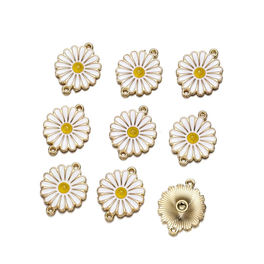 5Pcs/Lot Double Hole Alloy Enamel Flower Charms Pendants Jewelry Connectors for DIY Bracelet Earrings Necklace Jewelry Making