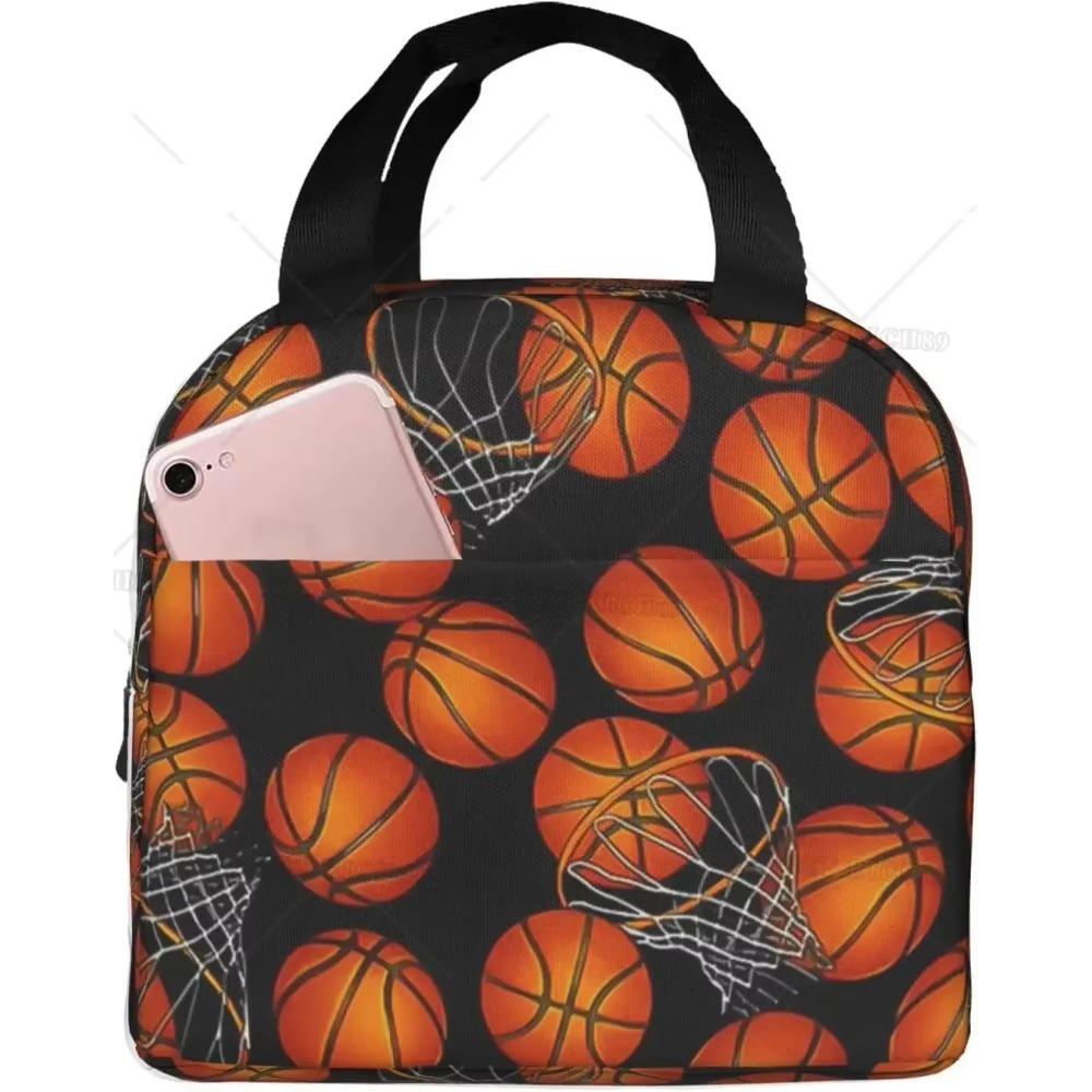 Balls Basketball Lunch Bag Insulated Reusable Sport Theme Lunch Bag for Boys Girls, Portable Lunch Box Cooler Container Tote Bag