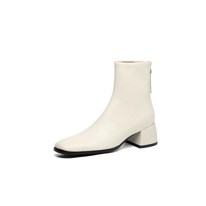 Krazing Pot Cow Skin Winter Square Toe Thick Heels Chelsea Fashion Boots Women Zip Office Lady Women Ankle Boots