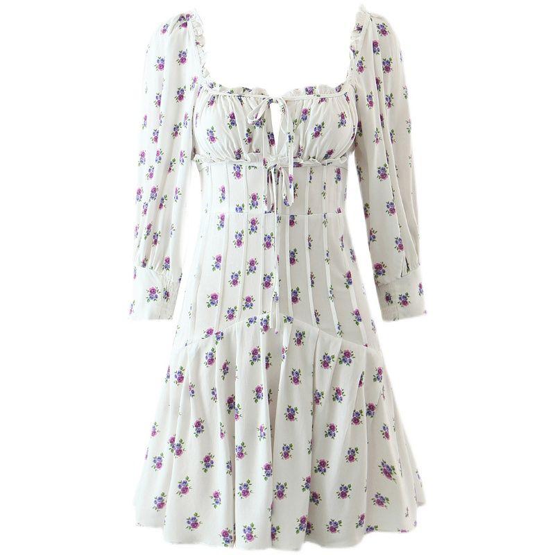 

Love New Arrival Pastoral Young Adult Square Collar Elegant Dress Broken flowers S