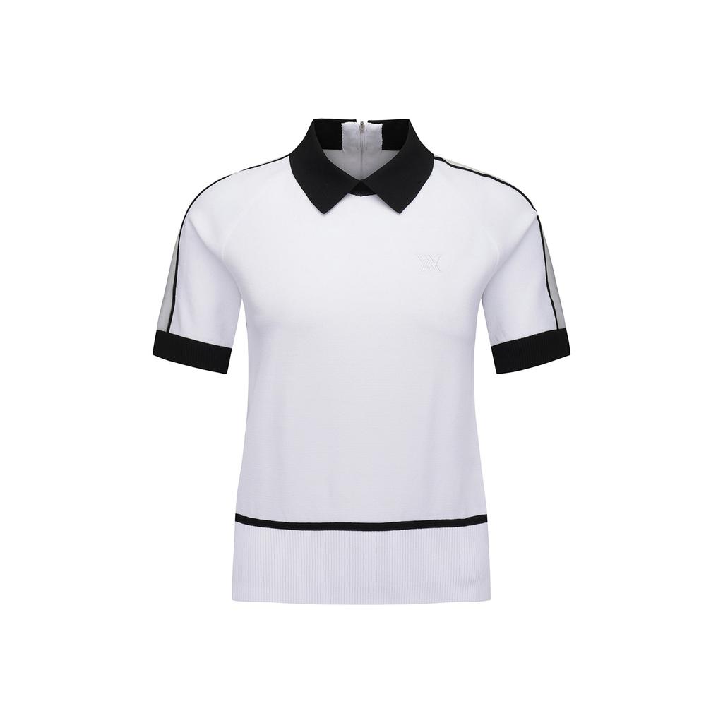 ANEW GOLF Women Mesh Patch Short Sleeve Sweater_Wh