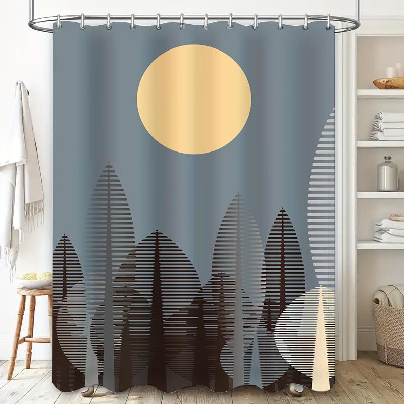 Modern Shower Curtain With Moon Tree Print Water Resistant Bath Decor For Kids Room Customizable Size (Blue)