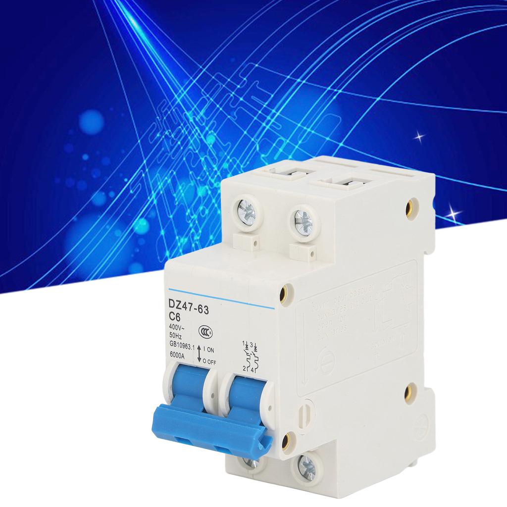 Circuit Breaker Mini 2P MCB DIN Rail Mount 6000A Breaking Capacity 400V 6A for Home Office