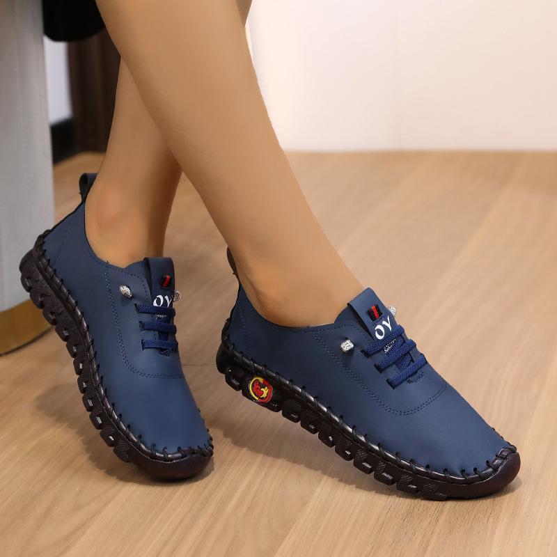Chaussures à semelles souples, chaussures décontractées à lacets cousues à la main pour femmes, grande taille