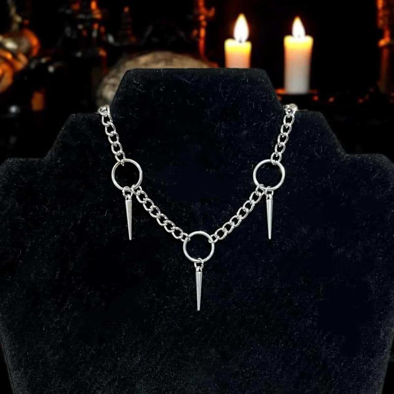 Hip Hop Trends Rivet Pendant Tassel O-ring Choker Necklace for Women Men Sliver Color Alternative Punk Gothic Party Jewelry Gift
