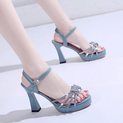 Fashion Open-Toed High-Heeled Sandals Womens Summer New One-Word Buckle With Rhinestone High Heels Stiletto Sexy Womens Shoes