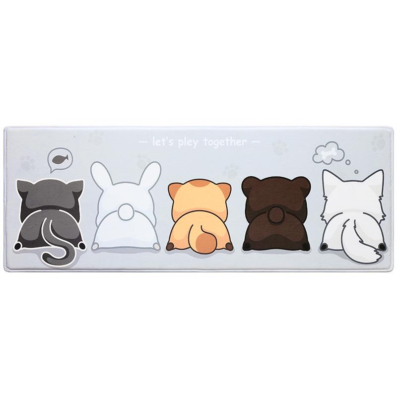 New Kitchen Floor Mat Cartoon Flannel Thick Door Mat Home Kitchen Rug Absorbent Non-slip Bath Mat Bedside Long Carpet