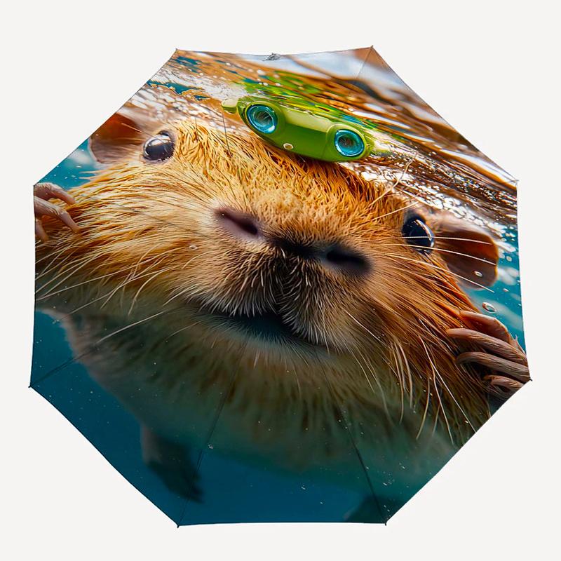 Capybara Themed Travel Umbrella 8 Ribs Automatic Opening and Closing, Portable Folding Design, Compact and Stylish Umbrella Suitable for Out