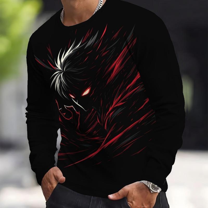 Men's casual long-sleeved T-shirt, 3D printed letter pattern, soft and comfortable, street fashion