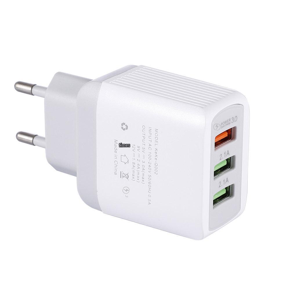 

QC3.0 Multi-Port USB Fast Charger with US/EU/UK Adapter EU Standard білий