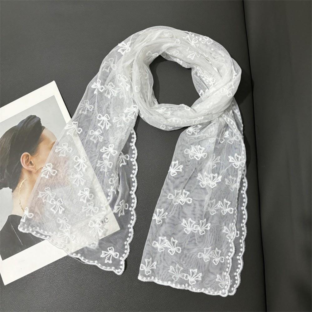 Retro Embroidered Flower Lace Scarf Lightweight Breathable Mesh Female Headscarf Long Silk Scarf Spring