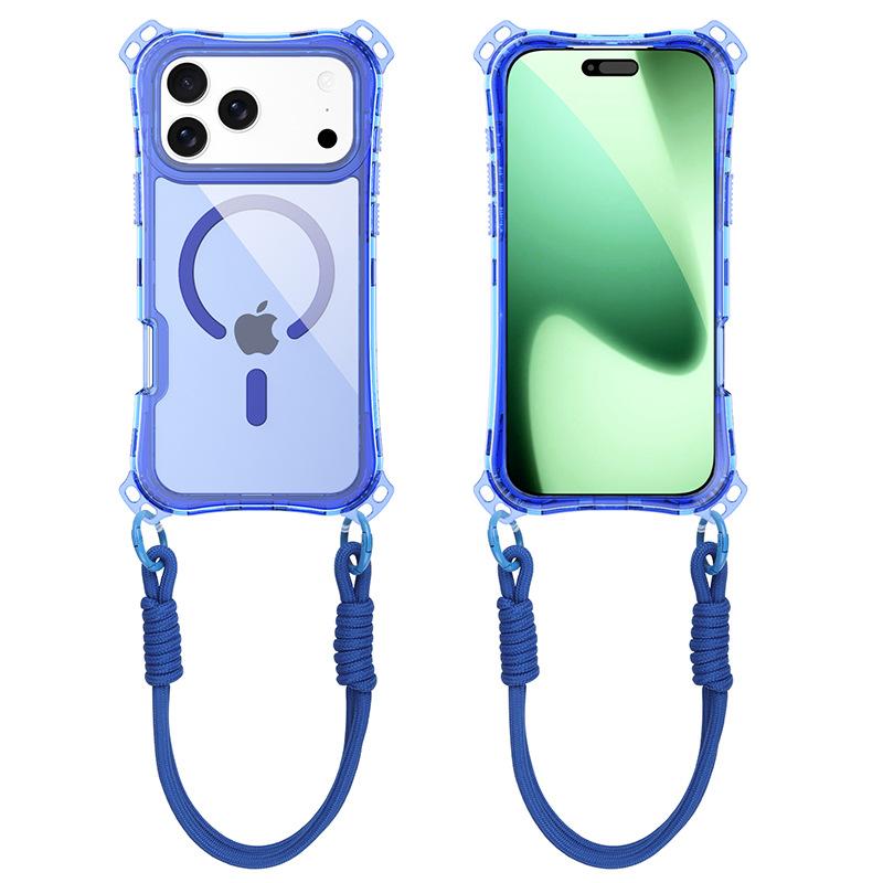 For IP17PROMAX 3-in-1 Transparent Magnetic Phone Case Small Four Corner Hanging Rope for Apple 17 Phone Case