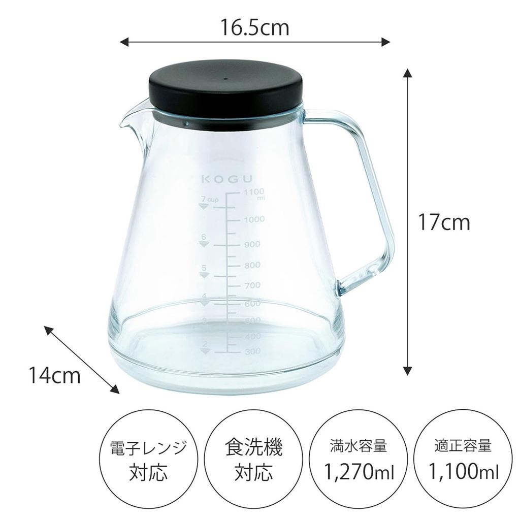 KOGU Coffee Kogu Unbreakable Coffee Made in Dishwasher and Microwave Holds 7 Shimomura Kihan Server, 1100ml, Japan, Safe, Lightweight, Graduations,