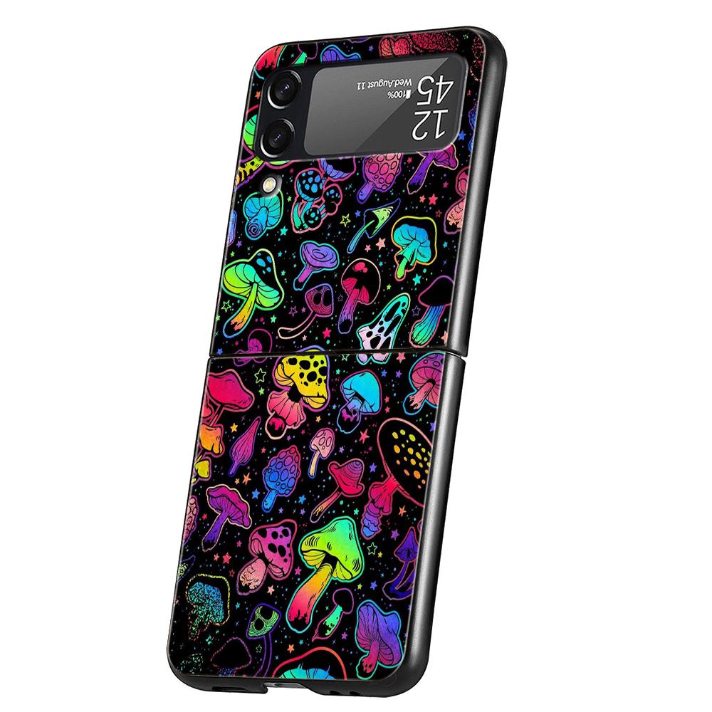 Colorful Mushroom Hard PC Phone Case For Samsung Galaxy Z Flip 6 5 4 Black Cover For Galaxy Z Flip 3 Foldable Shockproof Capas
