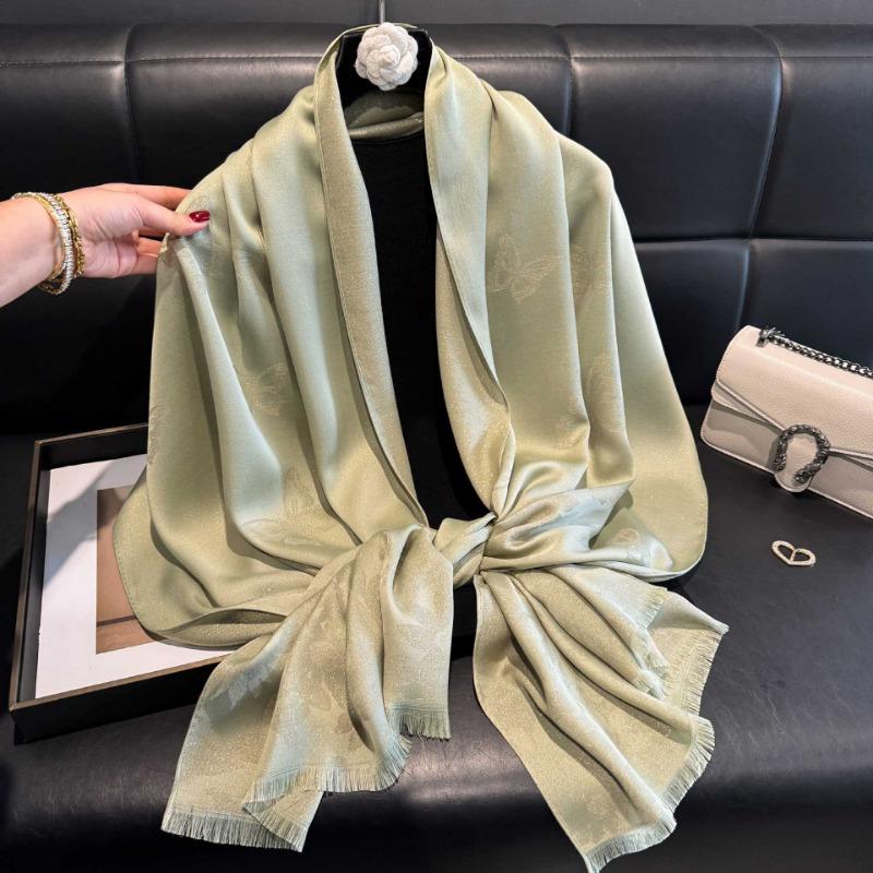 New Spring and Summer Silver Silk Shawl Outer Silk Scarf High Fashion Long Scarf Shawl Beach Scarf Scarf