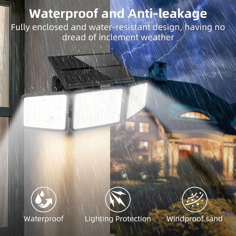 Solar Lights Outdoor 233 LED High Brightness Solar Motion Sensor Lights 3 Heads 270° Wide Angle Illumination IP65 Waterproof