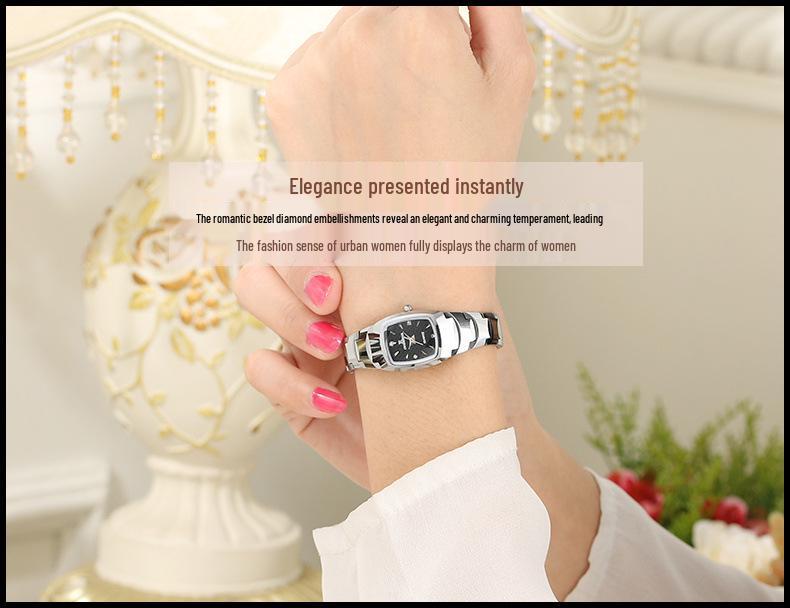 Women's Ultra-thin Square Quartz Watch with Tungsten Steel Strap - Waterproof, High-End Fashion Wristwatch for Students