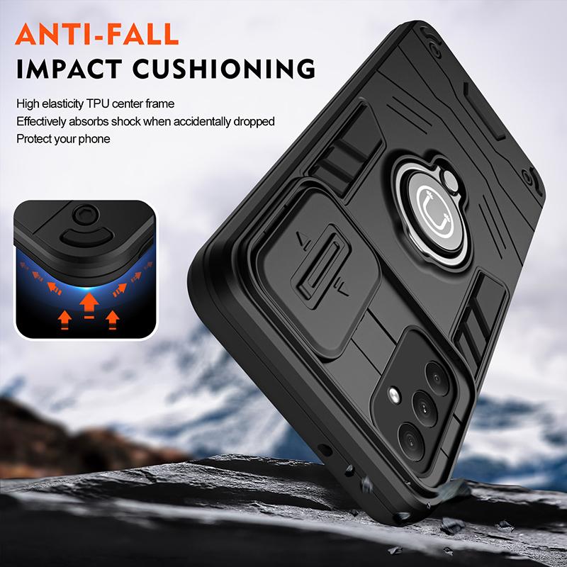 For Samsung A35 Stand Rotating Slide Camera Lens Military Grade Armor Case For Samsung Galaxy A35 Magnetic Shockproof Cover A35