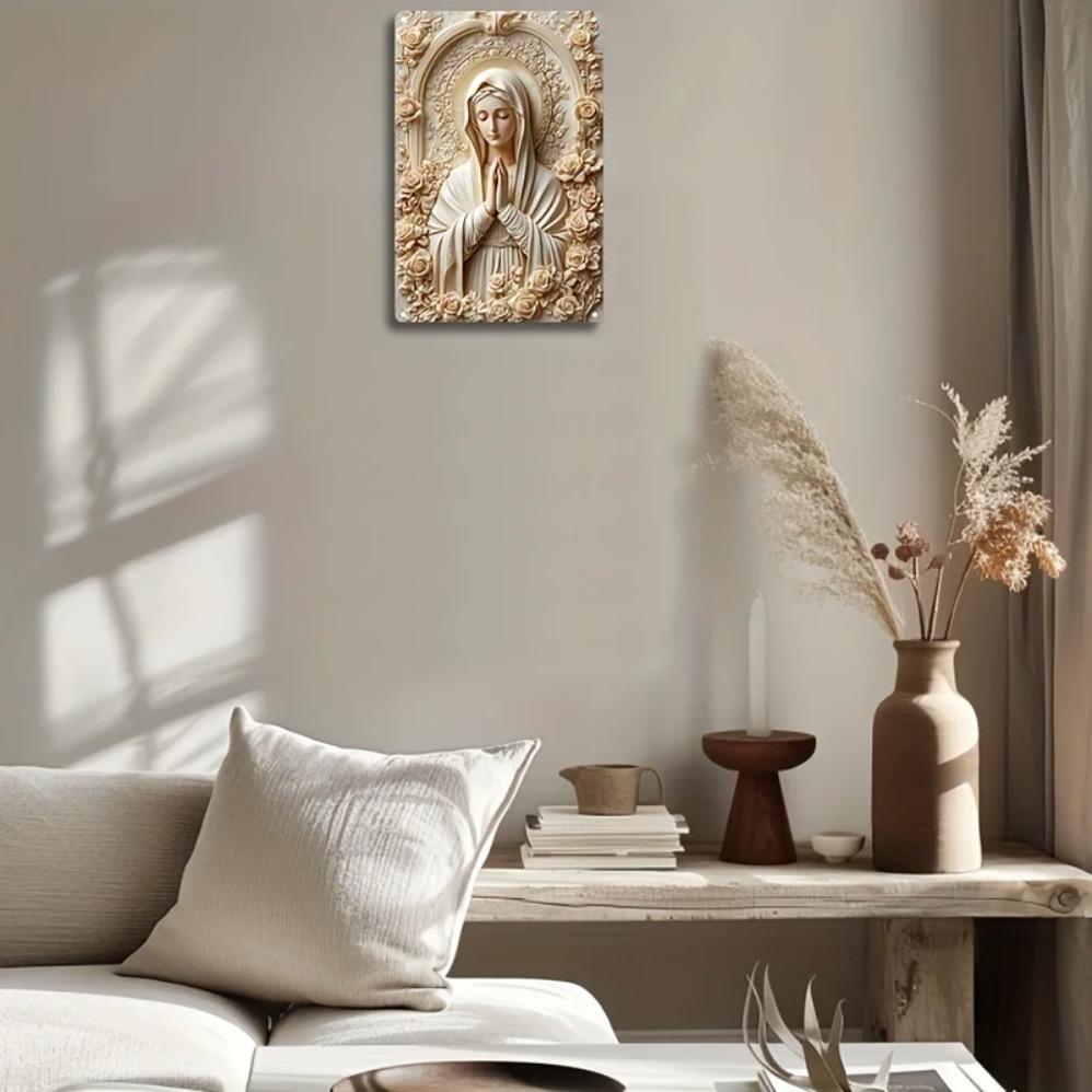 Boho-Stil Aluminium-Wandbehang – Plakette mit Gebetsthema Jungfrau Maria, Dekorative Akzent für Zuhause, Wohnzimmer & Restaurant