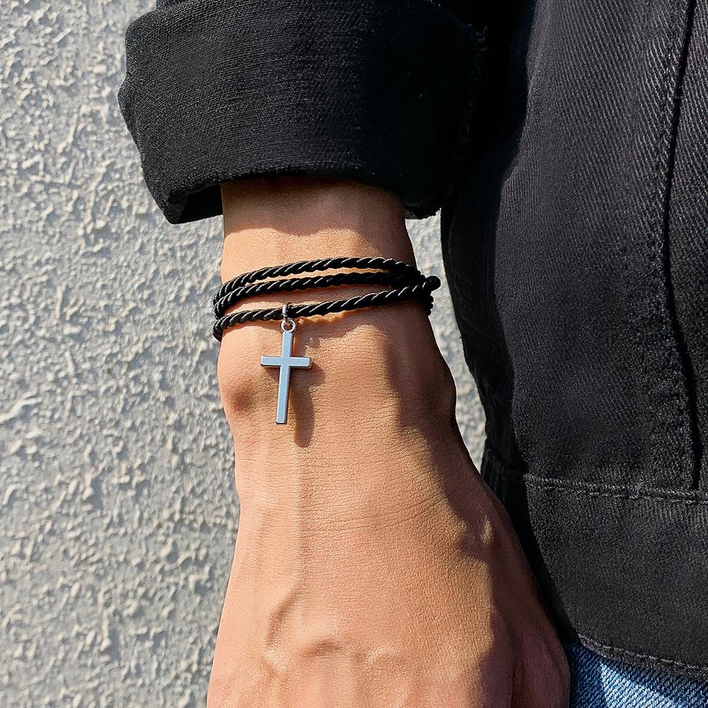 Layered Braided Statement Bracelet for Men Fashion Personality Black Cuff Ethnic Jewelry