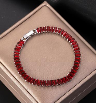 Qiuhan Colorful Cubic Zircon Bracelets Colorful Square Zircon Full Rhinestone Tennis Chain Bracelets for Women Bracelet&12.5 красный