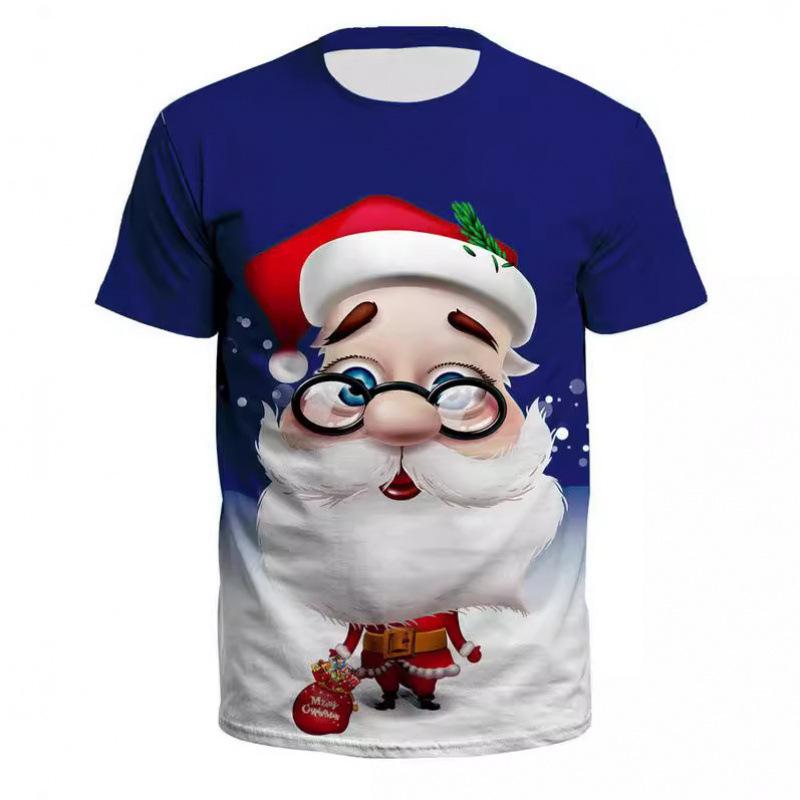 Letni T-shirt z nadrukiem Świętego Mikołaja, casualowy, modny, luźny, wszechstronny, wygodny, męski, damski