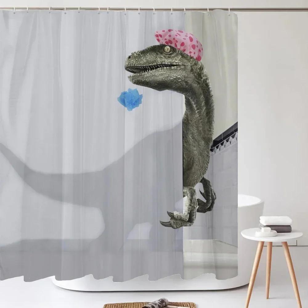 Funny Cute Cartoon Bathing Cat Dog Shower Curtains Bathroom Bathtub Decoration Waterproof Bath Curtain Home Decor With Hooks