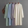 Fall Elegant Mock Neck Knit Dress Women Long Sleeve Loose Fit Turtleneck Sweater Dress Ribbed Side Slit Midi Solid Color Knitted Dresses