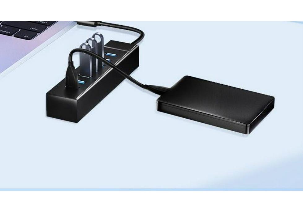 USB 3.0 High-Speed Multi-Port Hub with Vertical Extension for Laptops and Desktops.