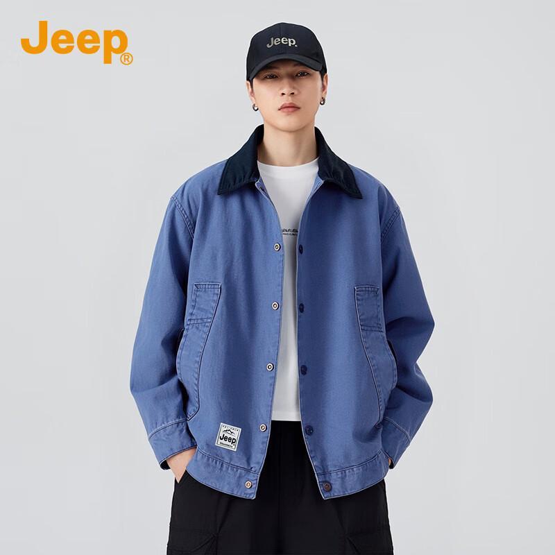 Jeep Men's Contrast Collar Cotton Casual Jacket