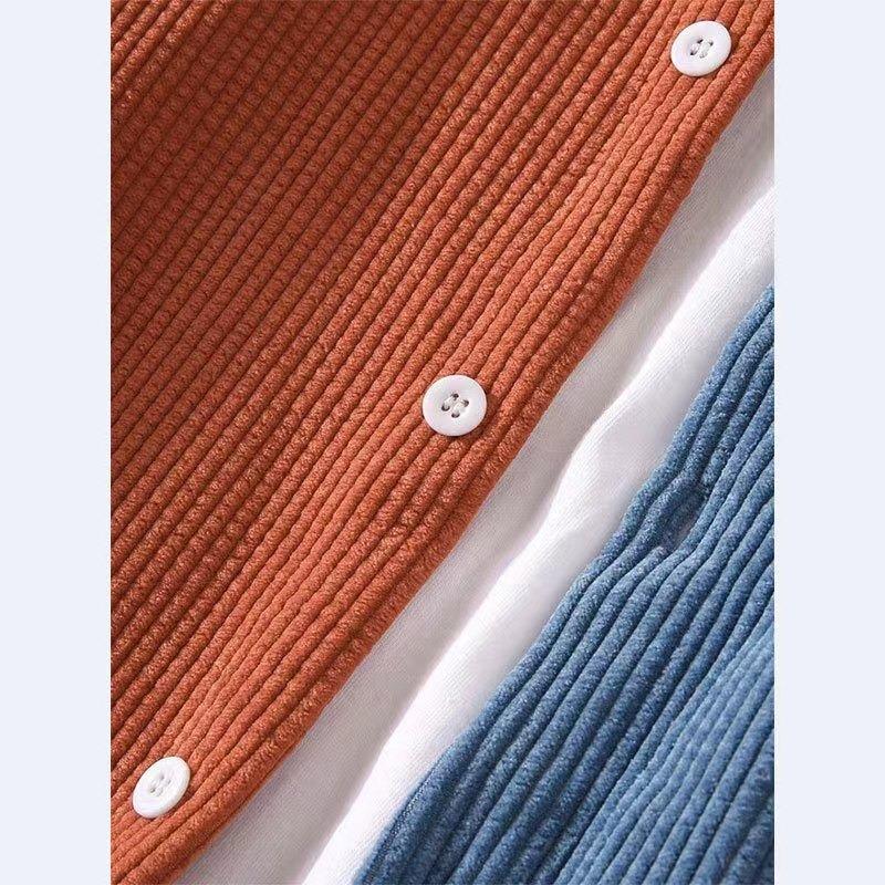 Camisa de pana informal holgada para hombre con bloques de color y manga larga