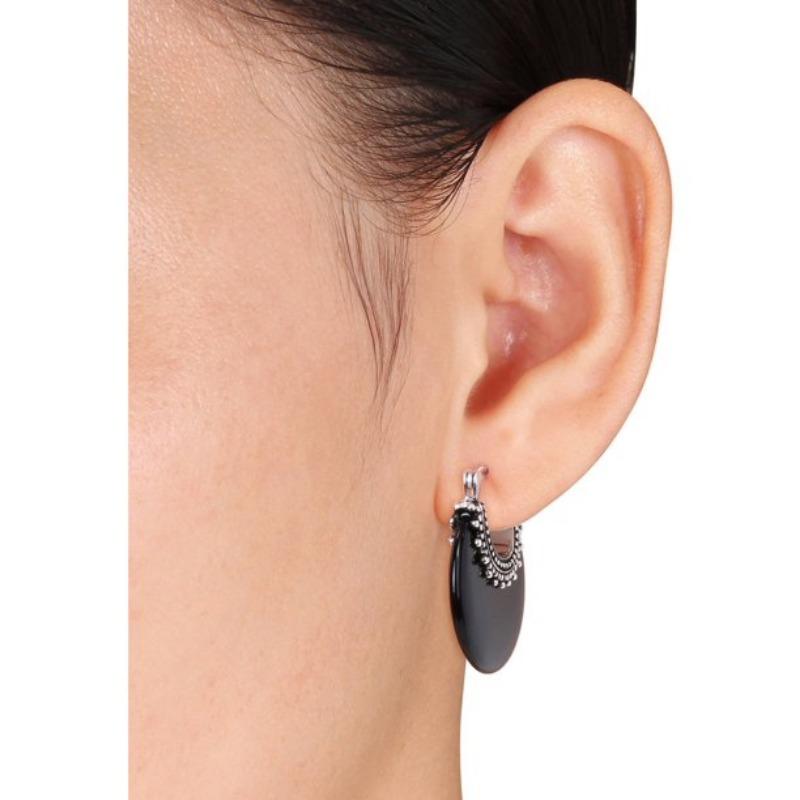 Vintage copper Color Metal Inlaid with Semi Circular Blue Stones Hoop Earrings for Women Personality Party Earrings Accessories