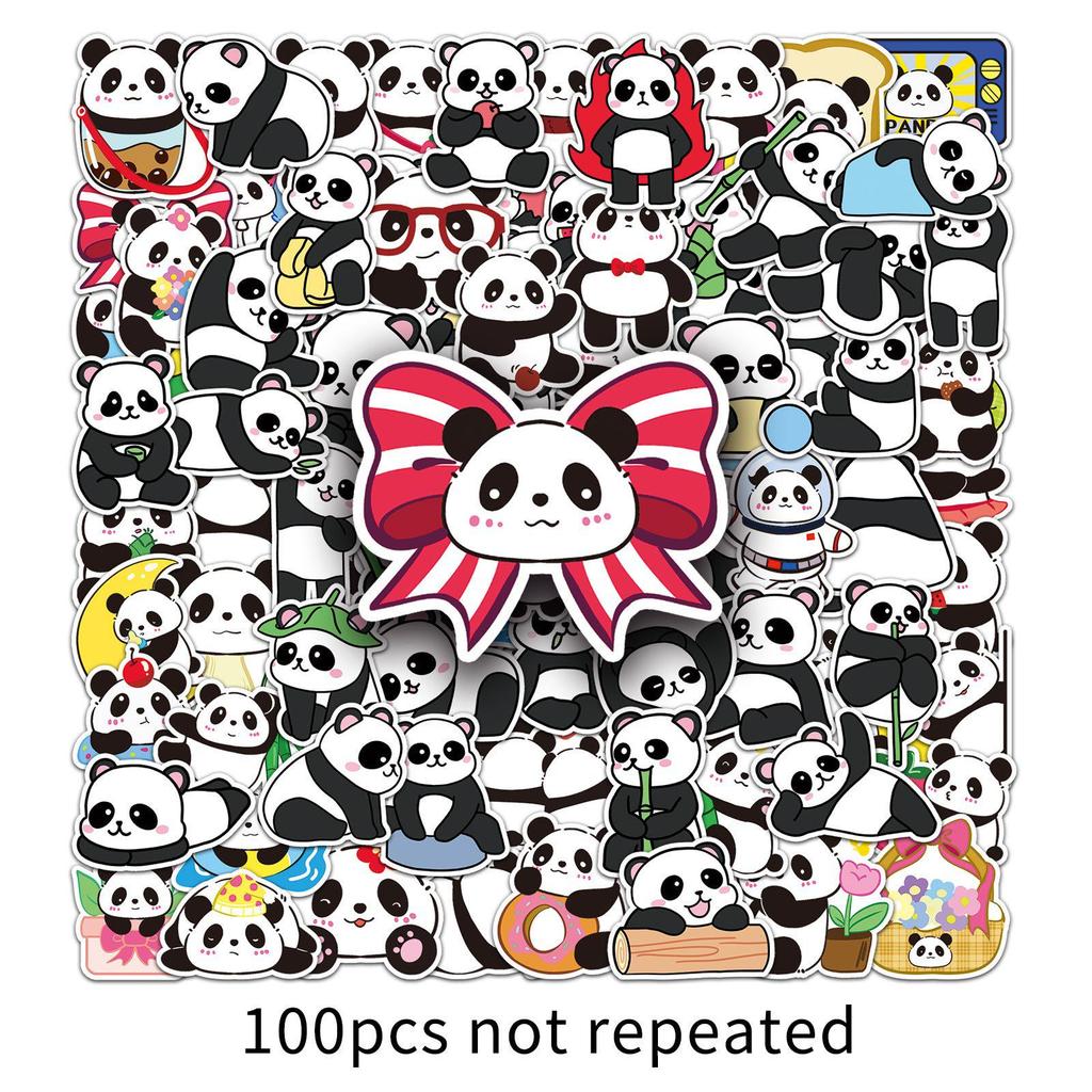 100 Original Panda Graffiti Stickers - Cute Animal Decor for Water Bottles, Phone Cases, and Computers