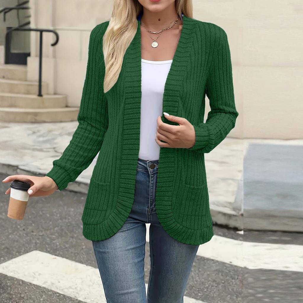Femei Doamne Culoare Solidă Maneca Lungime Cardigan Pulover Palton Top