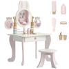 Girls' Makeup Vanity with Stool, Rotating Mirrors, Drawer, 6 Accessories, Side Trays for Ages 3+, Pink
