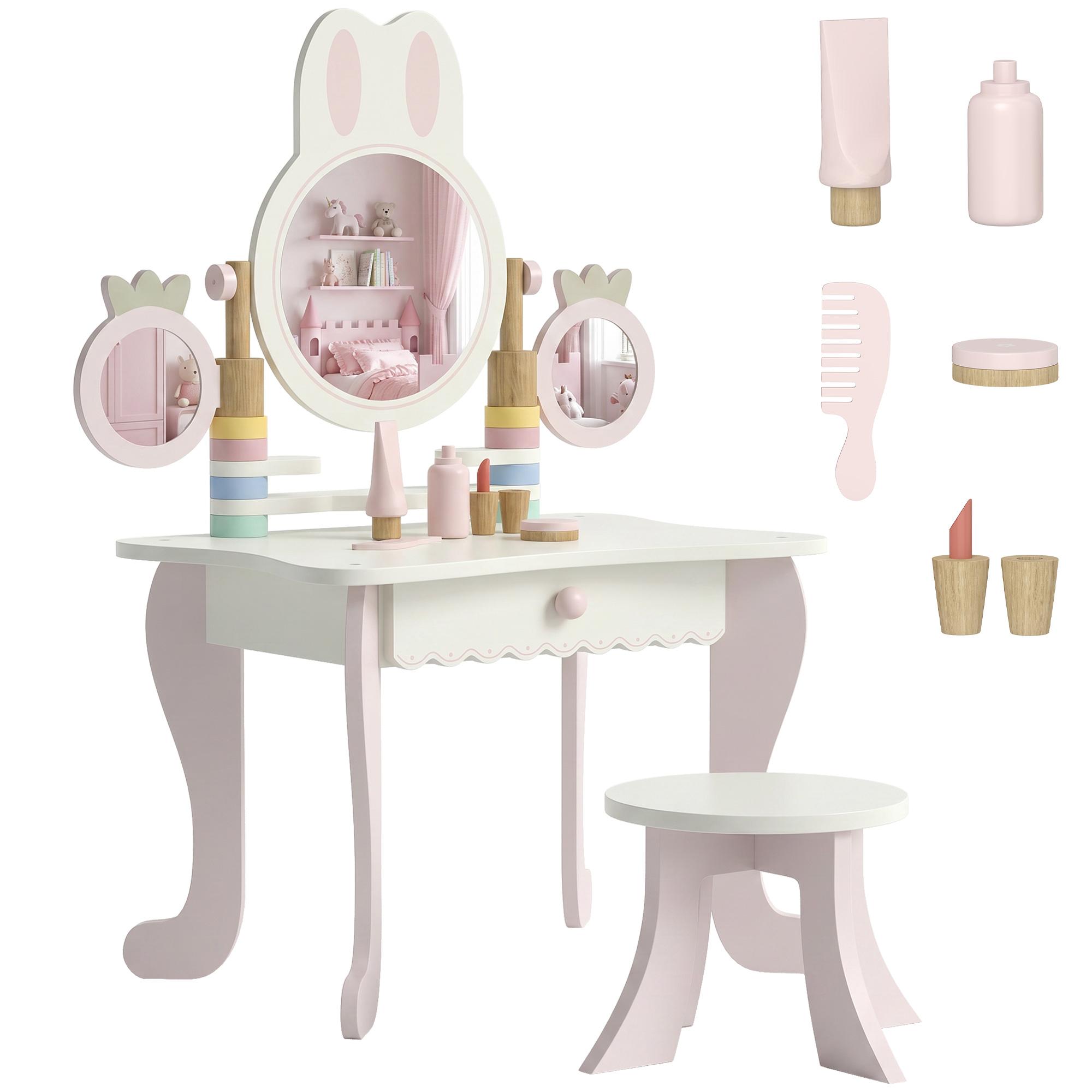 Girls` Makeup Vanity with Stool, Rotating