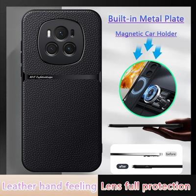 Para Capa Honor Magic 6 Pro Couro Magnético Suporte de Carro Capas de Telefone Para Magic6 6Pro 5G Armação Macia À Prova de Choque Proteção Capa Traseira