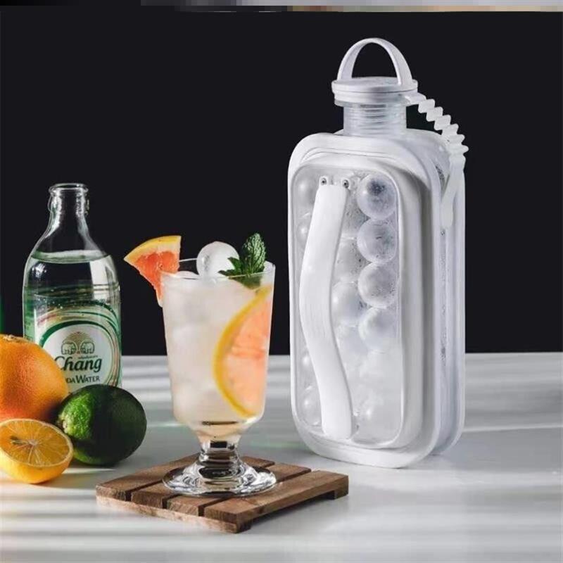 Ice Hockey Kettle: Dual Ice Cube Mold & Storage Box - Silicone Spherical Tray for Home Use