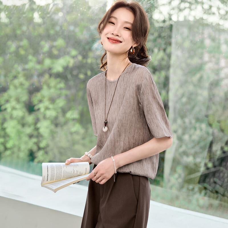 Srcr Women s 96% Mulberry Silk Textured Casual T-Shirt M