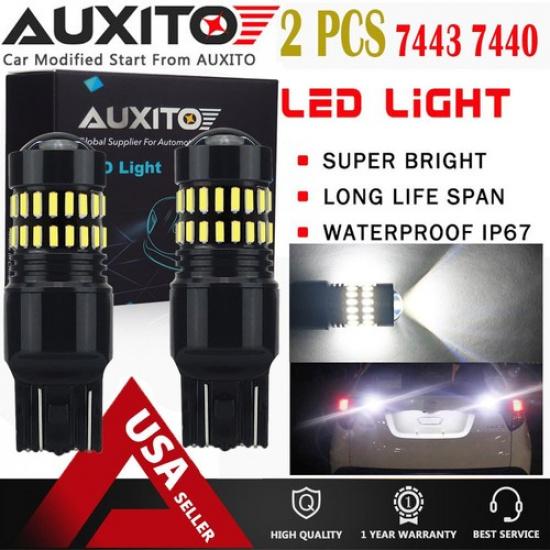 2X 7443 7440 Brake Tail Stop LED Light Bulbs 48H White Extreme Bright EA